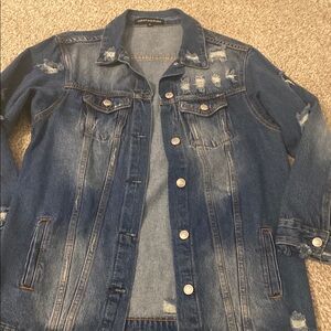 Woman’s Blue Distressed Denim Jacket EUC WORN ONCE LIKE NEW